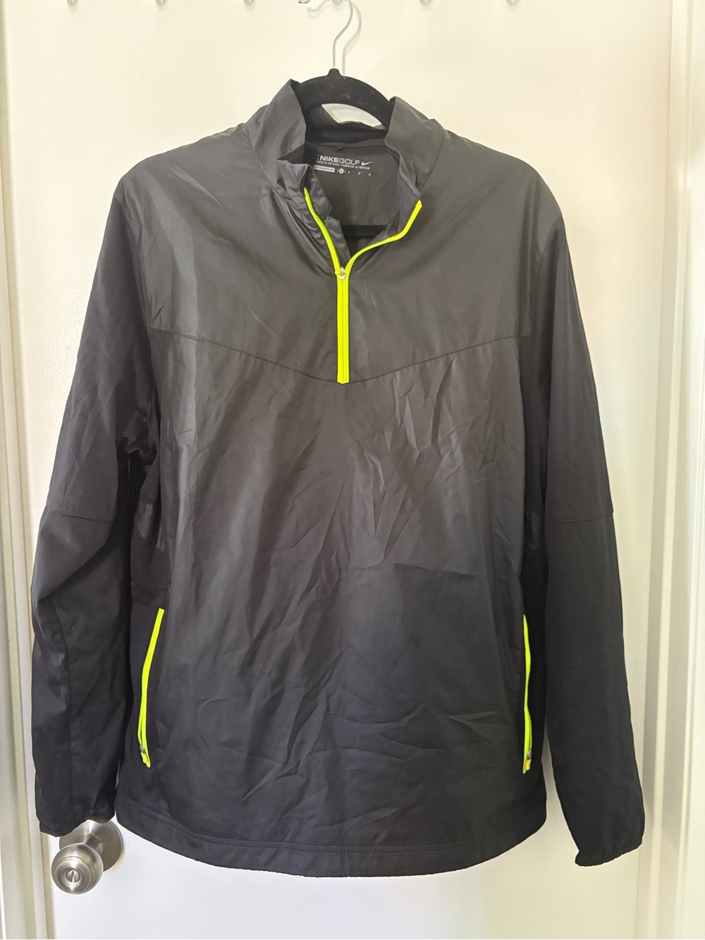Nike Black Pullover Windbreaker with Neon Yellow Accents